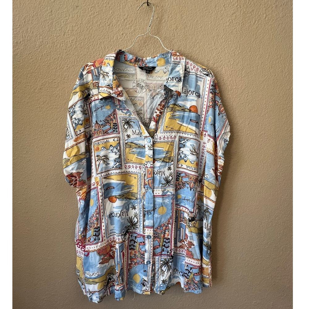 Vintage 90s Mlle Gabrielle floral novelty European summer top size 3X